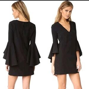 Milly Nicole Ruffle Long Bell Sleeve black v neck Mini Cocktaik Party Dress 4